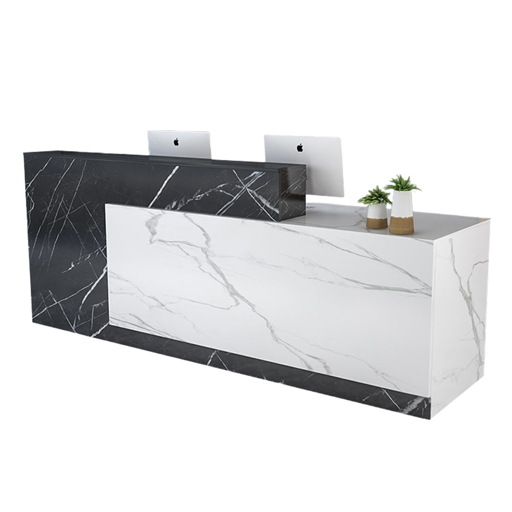 マーブル調 鍵付きレジカウンター｜引き出し付き 広々作業天板 カスタマイズ可能
