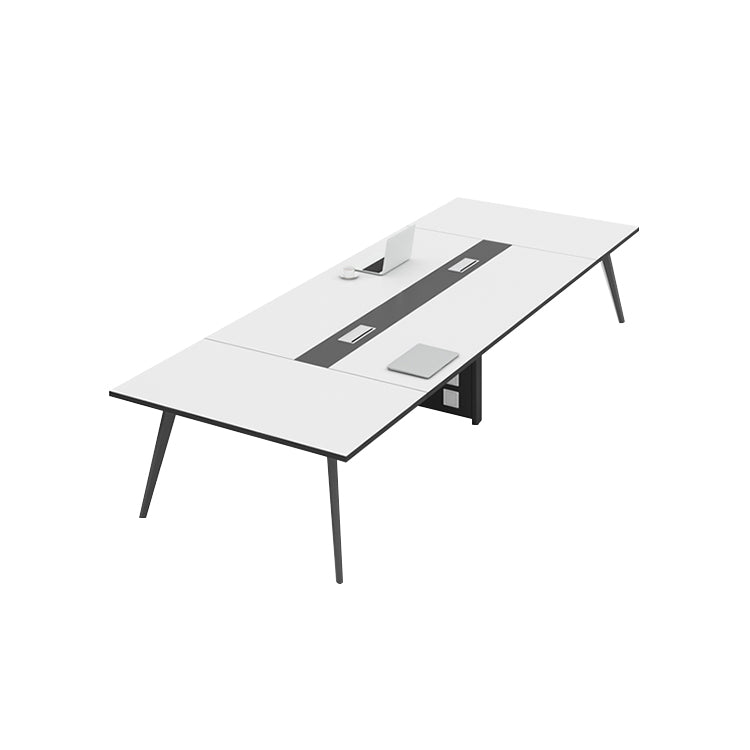 配線穴　エコ板材　厚み　バイカラー　金属脚　八の字構造　安定性　テーブル　会議テーブル　シンプル　洗練　ホワイト　カスタマイズ可能