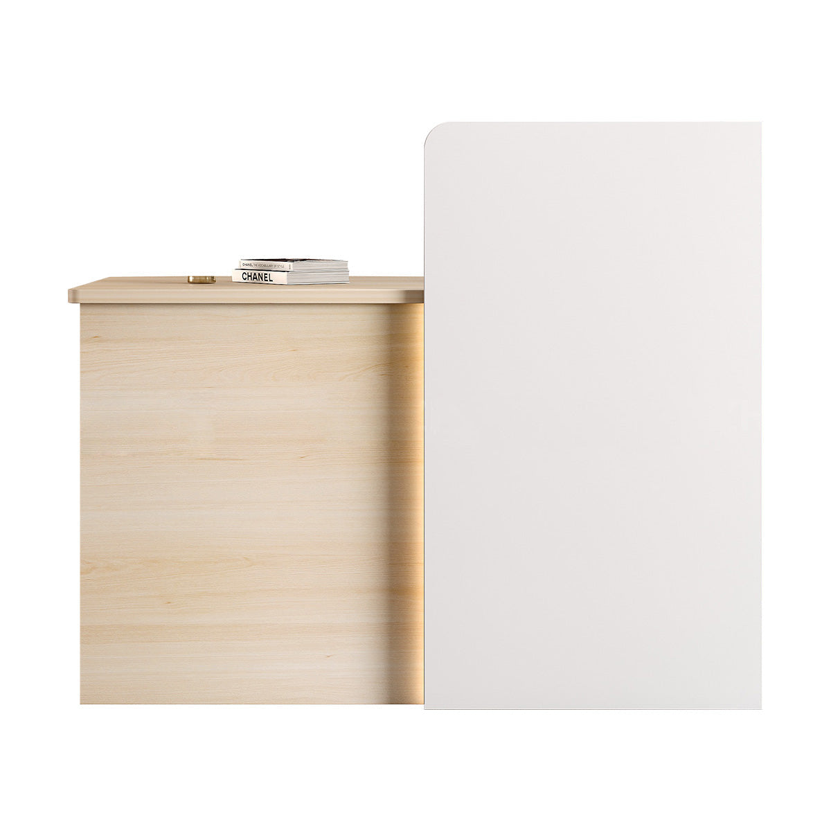 プレミアムオフィス受付デスク 高品質無垢材 プライバシーフロントパネル 配線孔付き ロック引き出し収納