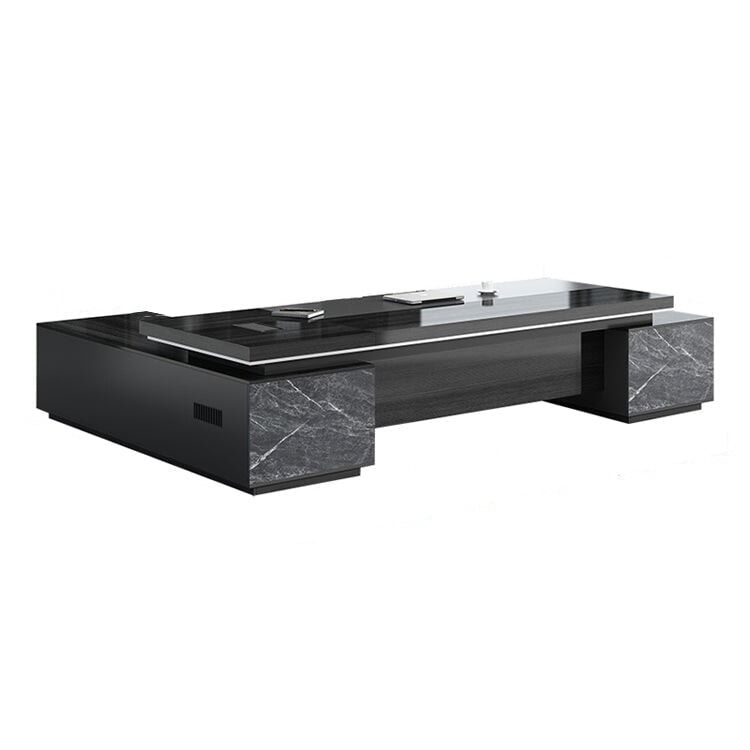 収納棚　?収納　マーブル模様　配線穴ボークス　エグゼクティブデスク　役員デスク　オフィスデスク　パソコンデスク　ブラック　カスタマイズ可能　LBZ-C122　