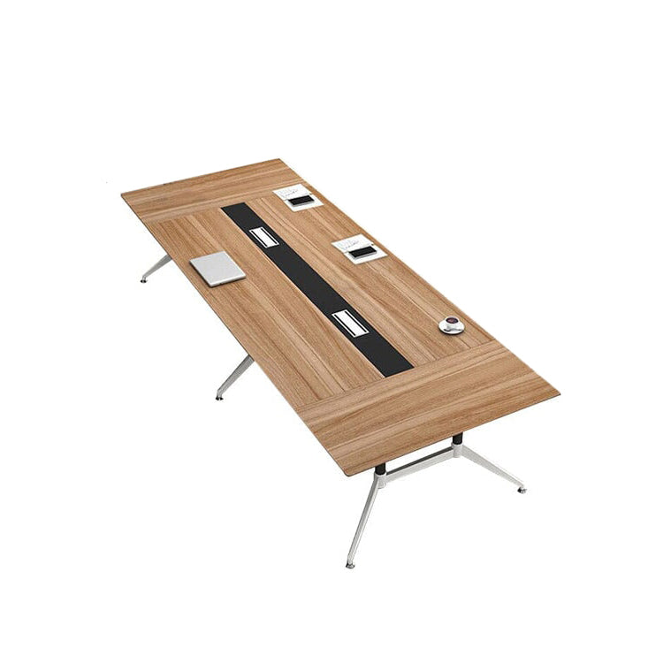 配線ボックス　幅広　八の字型　金属脚　テーブル　ミーティングテーブル　会議テーブル　シンプル　木目調　モダン　カスタマイズ可能　HYZ-C034